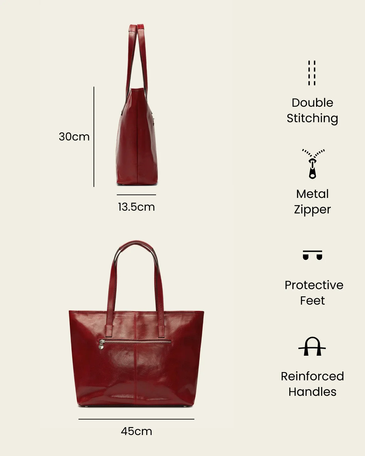 Beatrice Rosso - Leather Work Tote - Image 6