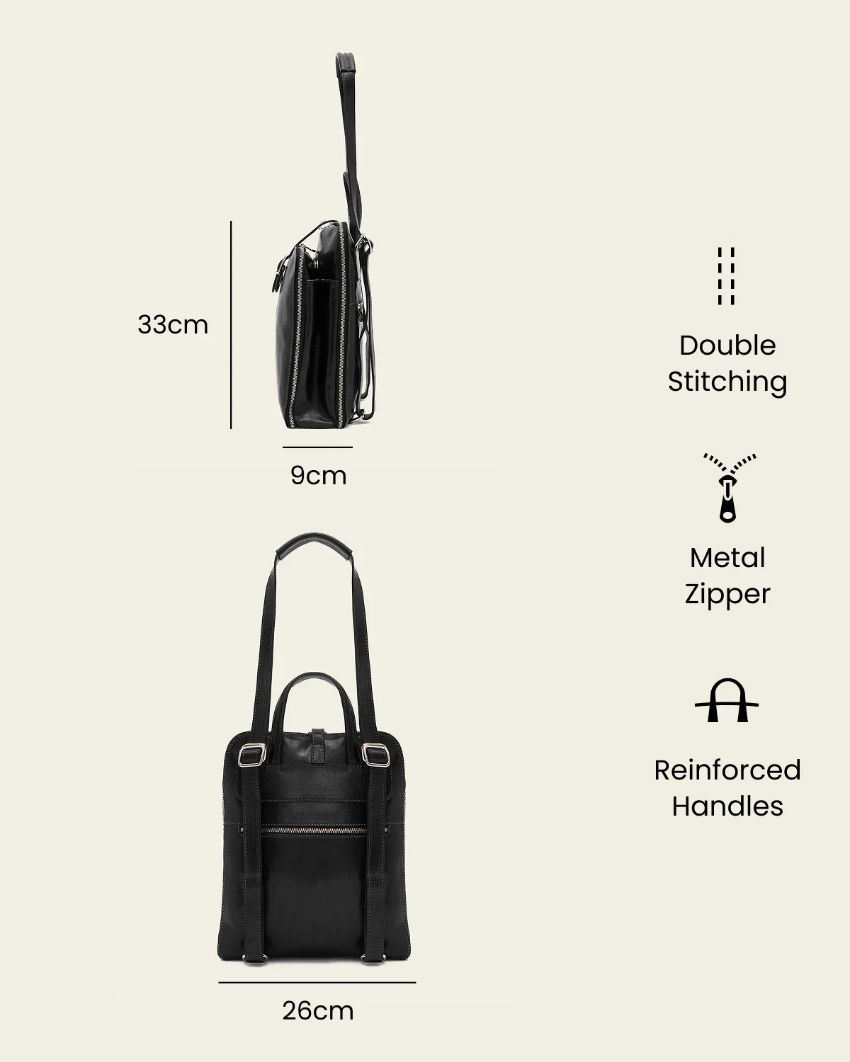 Emma Jet - 3-in-1 Convertible Leather Backpack - Image 8
