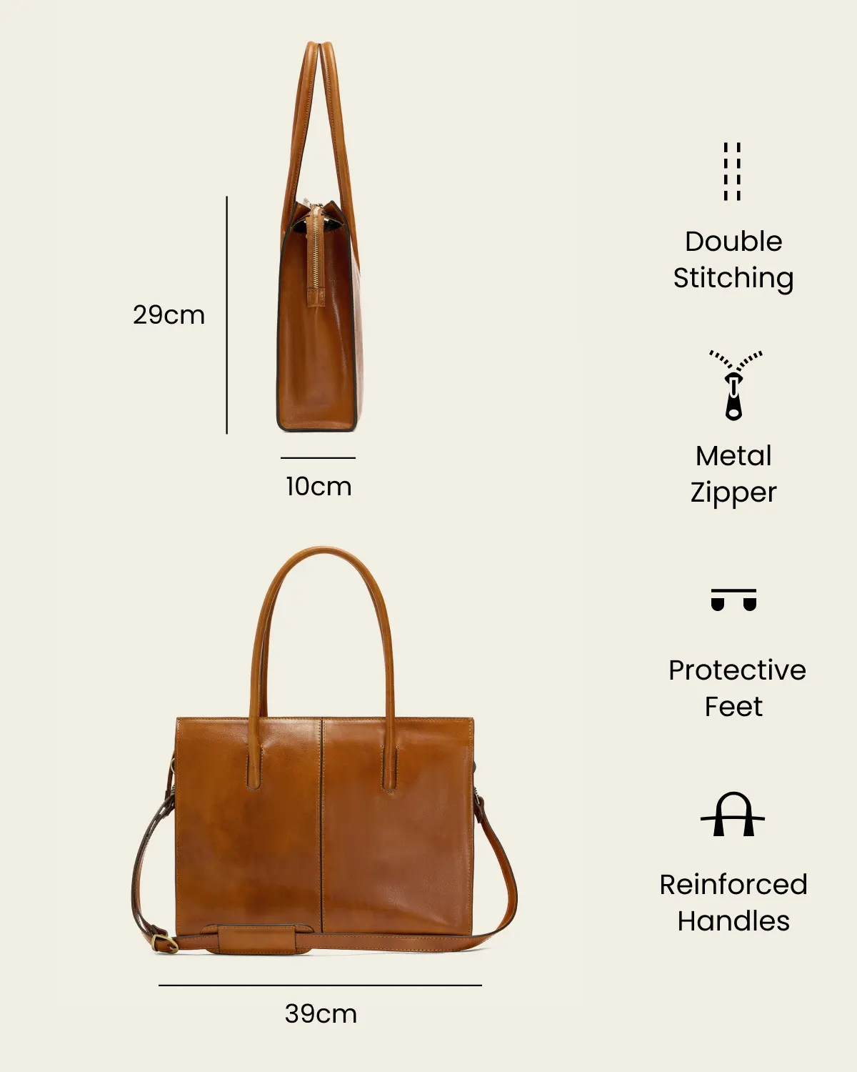 Florence Honey - Leather Work Tote - Image 8
