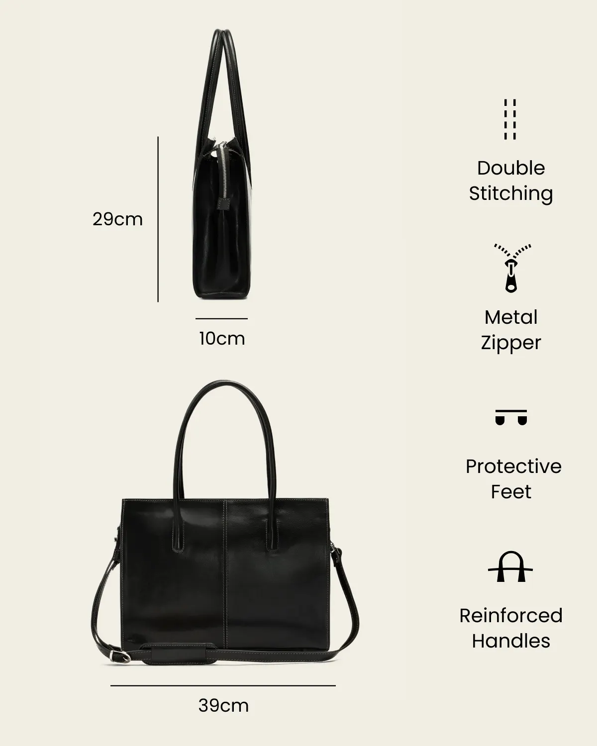Florence Jet – Leather Work Tote - Image 8