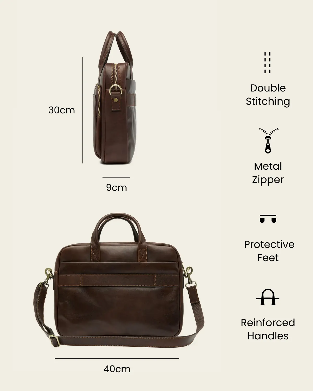 Pretoria Espresso - 15" Leather Laptop Briefcase - Image 8